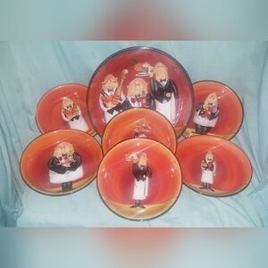7 Pc Certified International "Dinner Is Served" Waiters Pasta Bowl Set